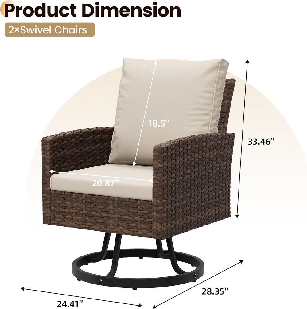 Wicker Patio Chairs Set of 4,Khaki Outdoor Swivel Chairs with Cushions