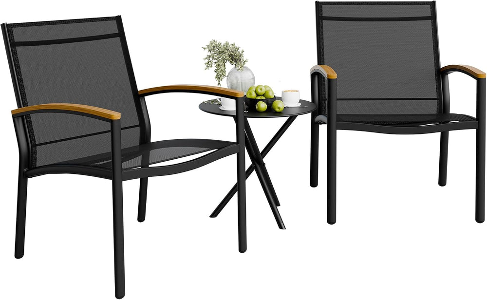 Shintenchi 3 Pieces Patio Bistro Sets, Outdoor Textilene Fabric Conversation ...