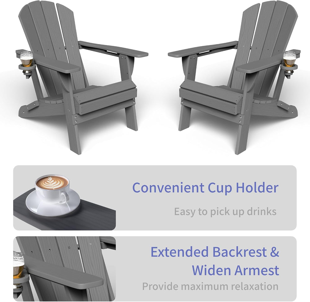 GLANC Folding Adirondack Chairs Set of 2, HDPE All-Weather Outdoor Patio Fire...