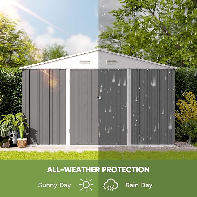 Patiowell 10 x 8 FT Outdoor Storage Shed, Large Garden Tool Metal Shed with S...