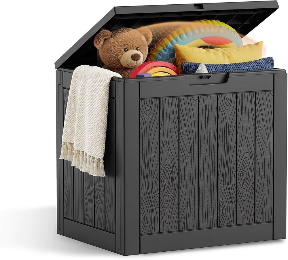 45 Gallon Outdoor Storage Box Waterproof, Resin Small Deck Box, Black