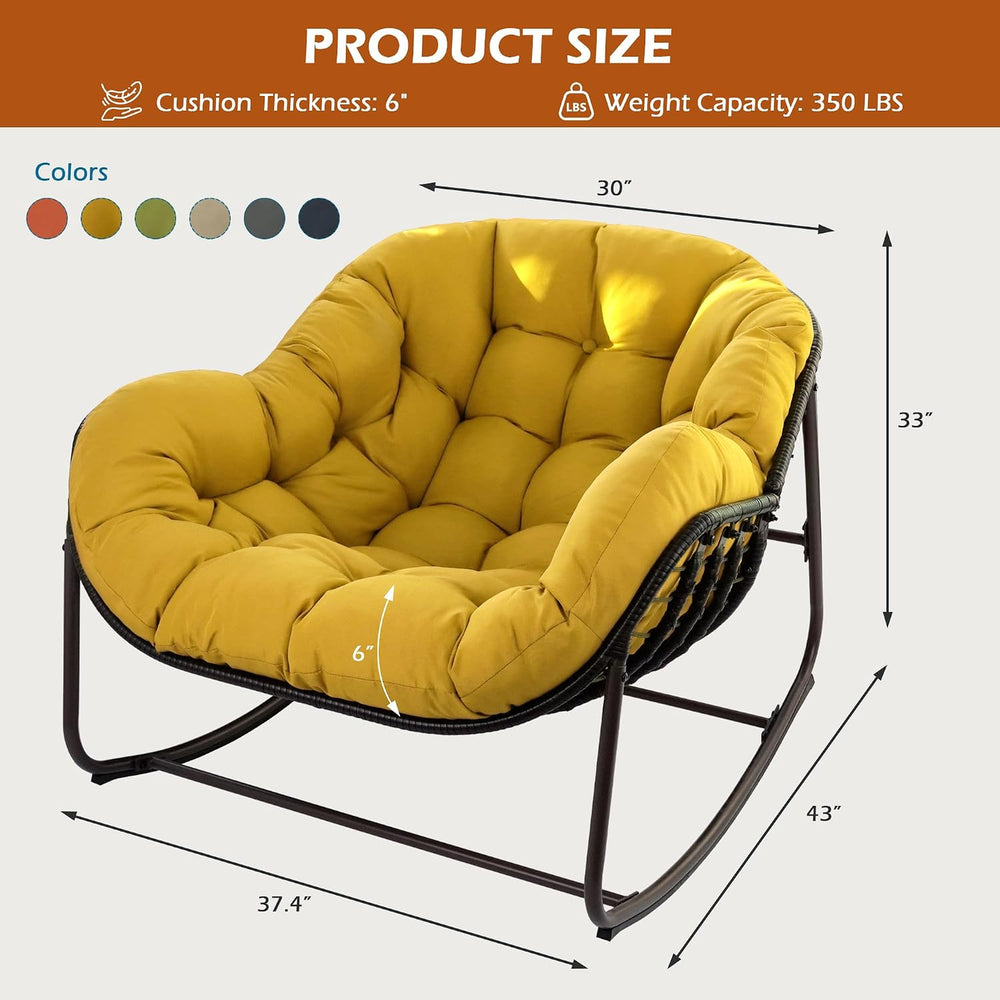 Papasan Rocking Chair Indoor & Outdoor, Oversized Egg-Shaped Papasan Rock...