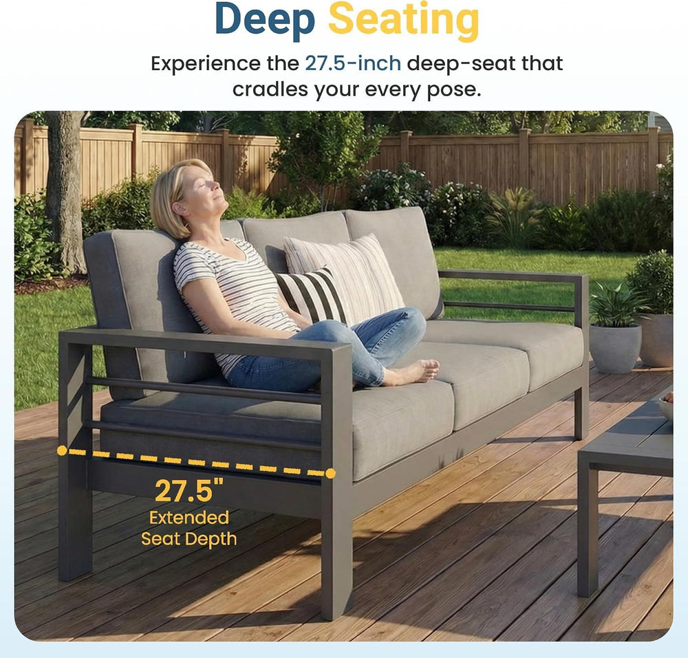 Patio Furniture Set, Aluminum Outside Furniture, Sofa with 10" Back Cushion
