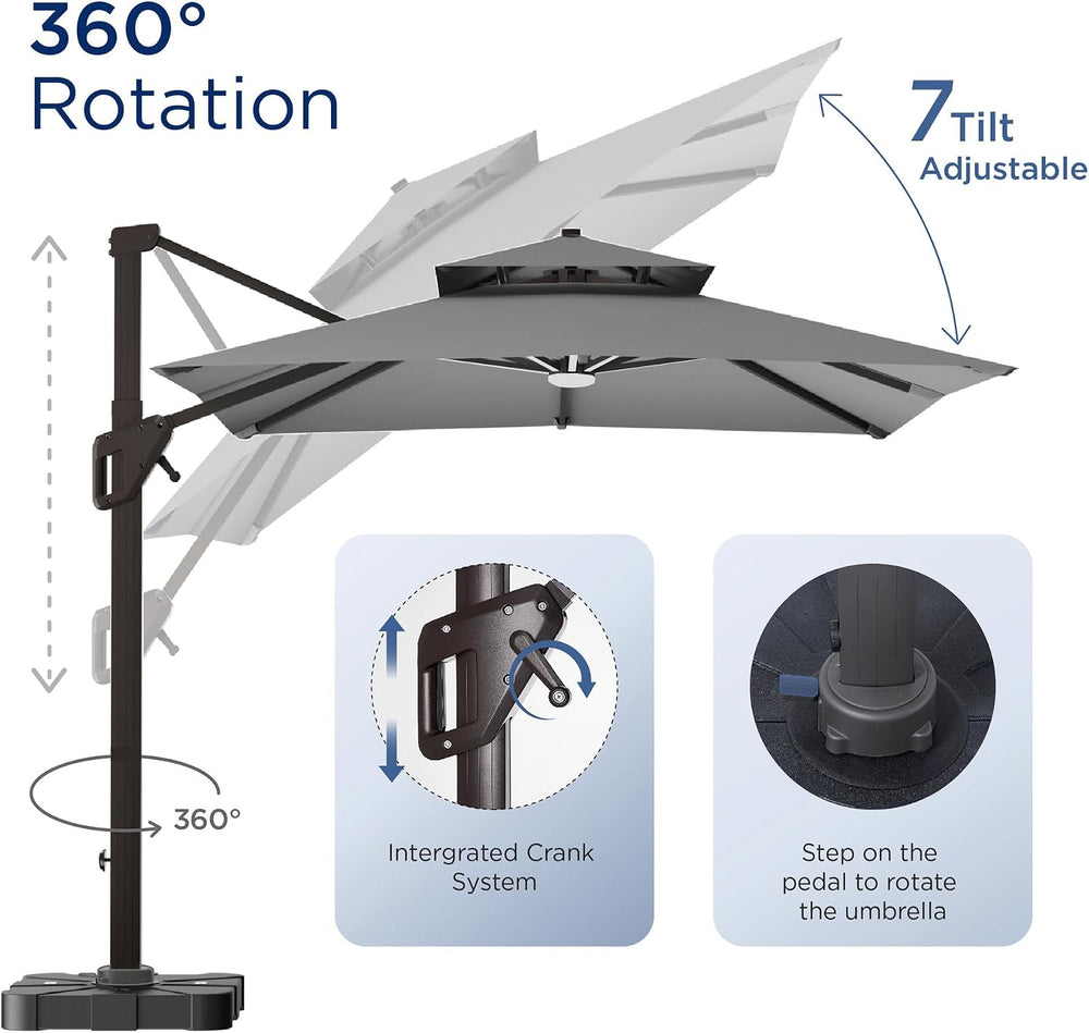 Deconk 10' X 13' Patio Cantilever Outdoor Umbrella with Base and LED ...