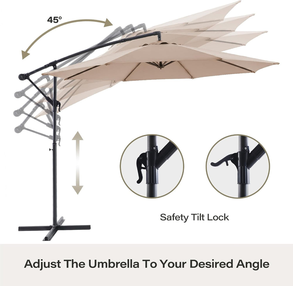 10ft Offset Patio Umbrella, Cantilever Shade, Khaki