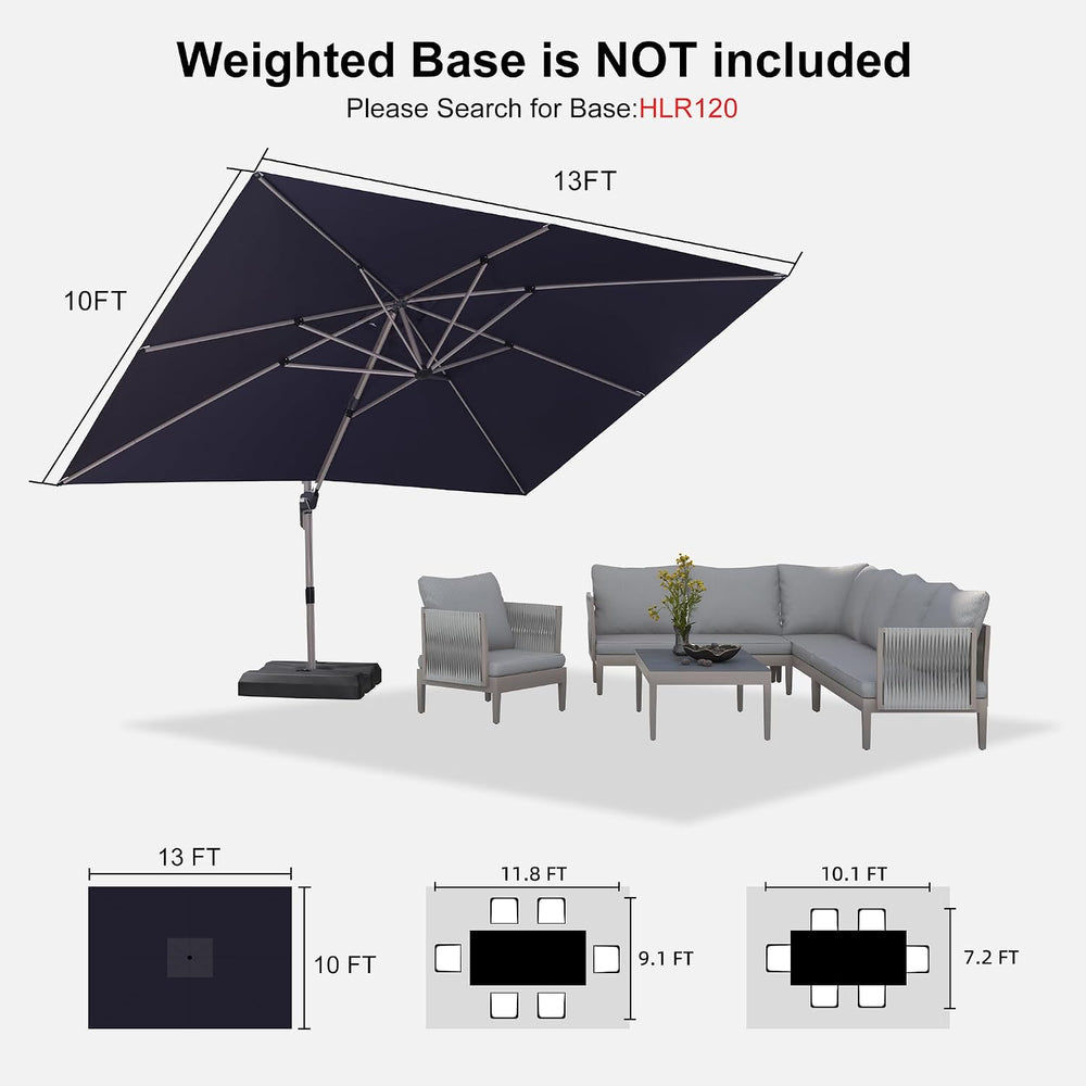 PURPLE LEAF Cantilever Umbrella 10' x 13' Rectangle Large Canopy Navy...