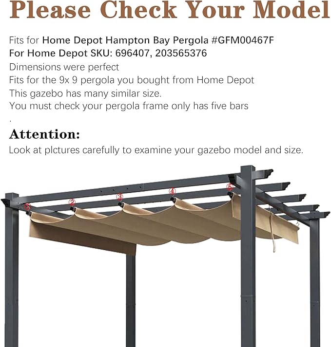 SCOCANOPY Beige Ripstop Replacement Cover Fit for Home Depot Hampton Bay Perg...