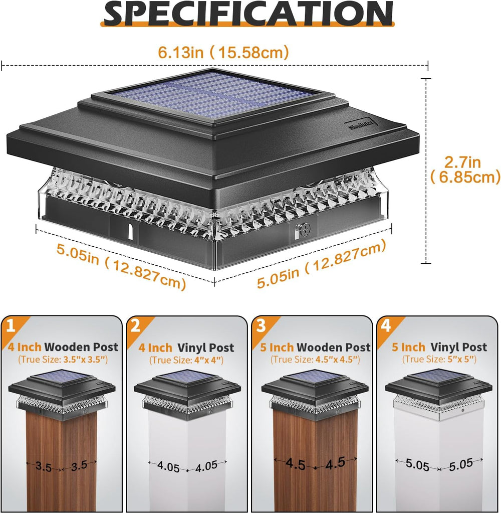 SIEDiNLAR Solar Post Cap Lights 4x4 & 5x5, 12 Pack 2 Modes 50 Lumens Black