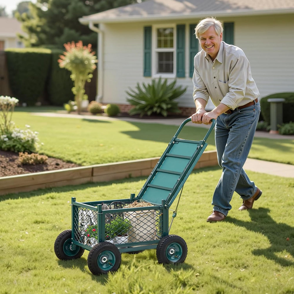 VEVOR Rolling Garden Cart with Seat, Metal Rolling Garden Work Seat with Whee...