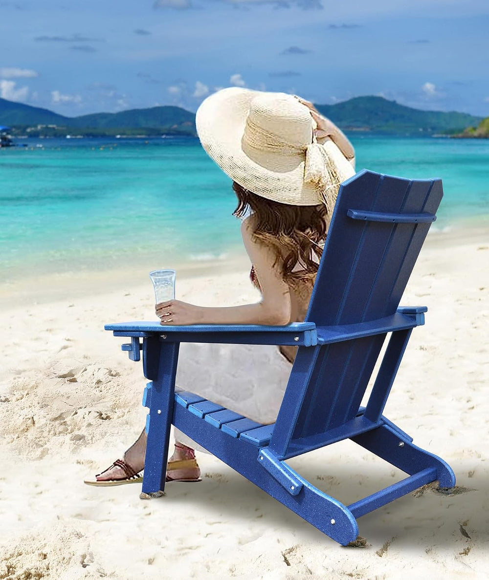 GARDENSTAR Oversized Folding HDPE Adirondack Chair with Cup Holder, Blue