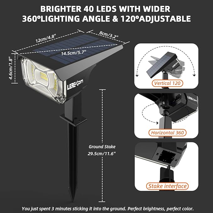 Solar Lights Outdoor Waterproof Landscape Lights, 40 LEDs Solar Spot Lights O...