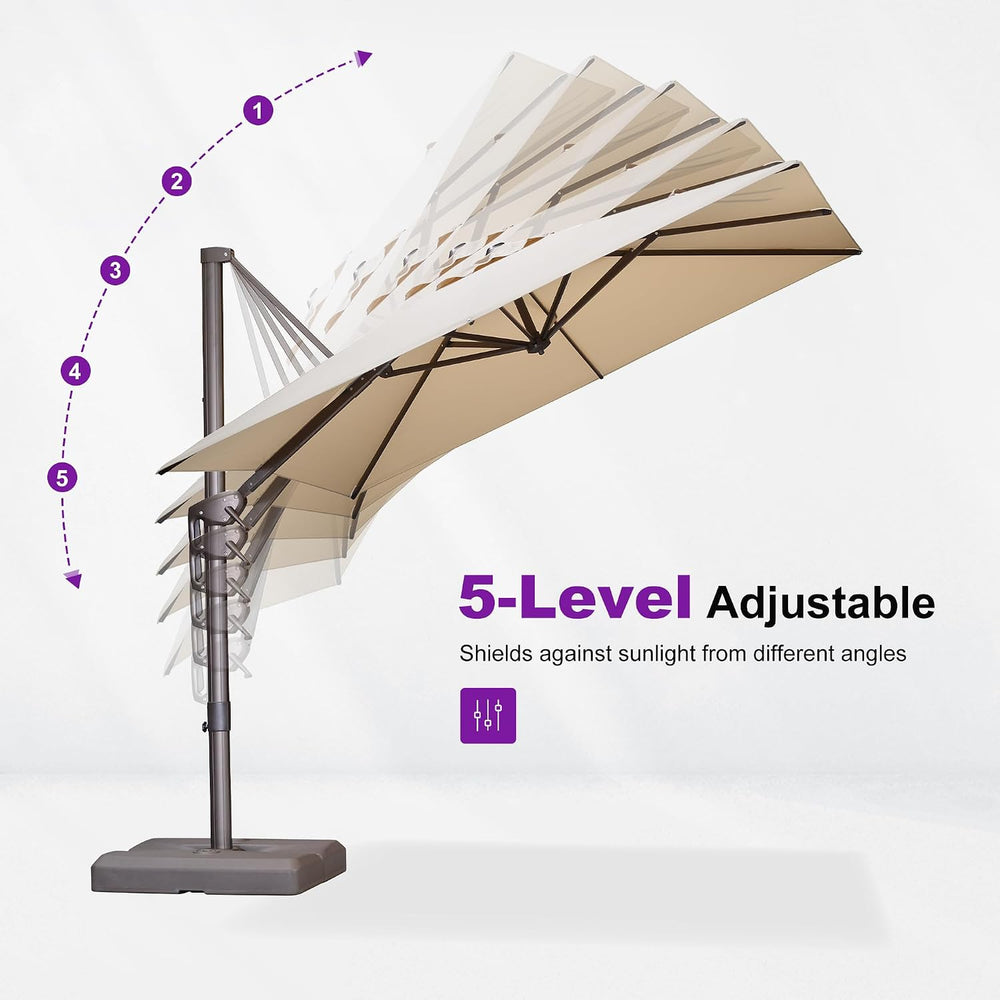 PURPLE LEAF Cantilever Umbrella with Base 8' X 8' Bronze, Beige