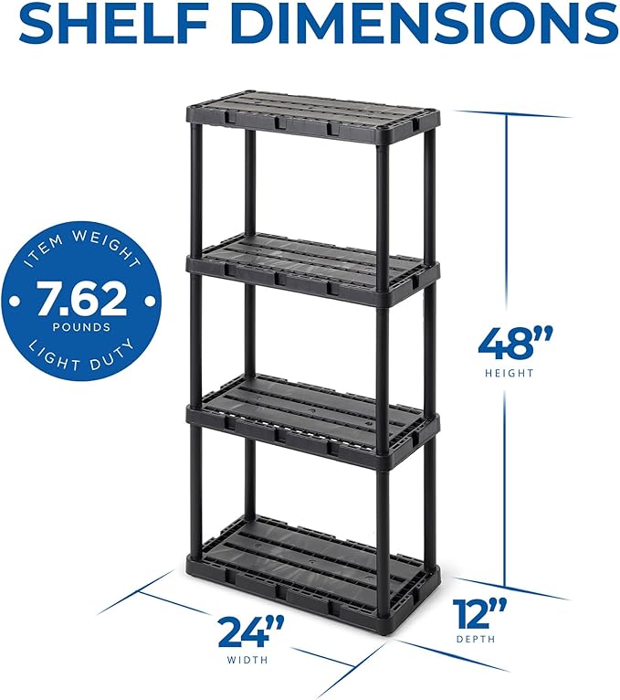 Gracious Living 2 Pack Light Duty Storage Shelves, Knect-A-Shelf 4-Shelf Vent...