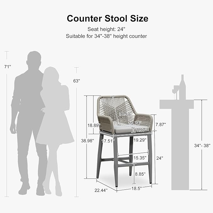 PURPLE LEAF Outdoor 24" Counter Height Bar Stools Chair Set of 2, All We...