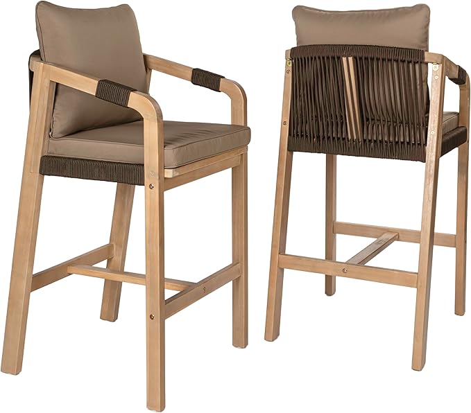 JONATHAN Y BSL1200C-SET2 Porto Modern Coastal Tub Roped Acacia Wood Outdoor B...