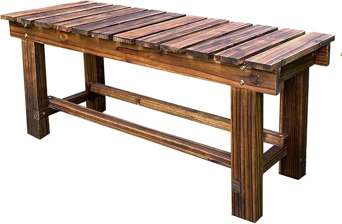 Outdoor Garden Bench, 2-Person Wood Patio Bench Weatherproof Outdoor Backless...