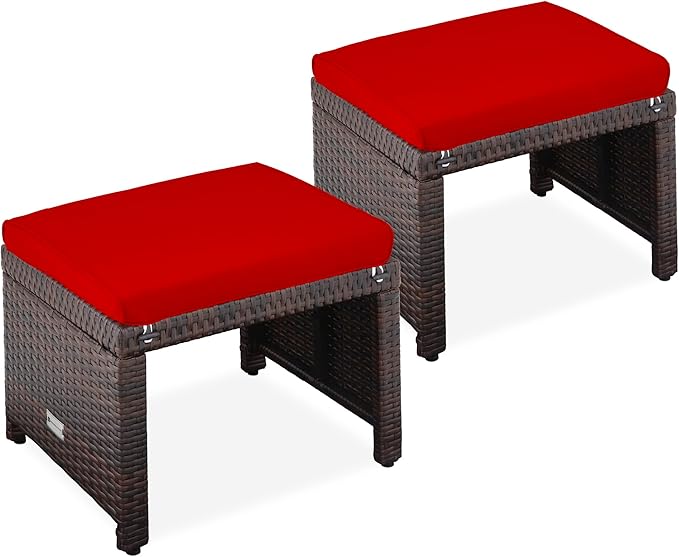 Best Choice Products Set of 2 Wicker Ottomans, Multipurpose Outdoor Furniture...