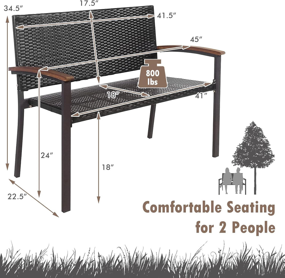 Tangkula Outdoor Stackable Bench, All-Weather PE Wicker Loveseat with Acacia ...