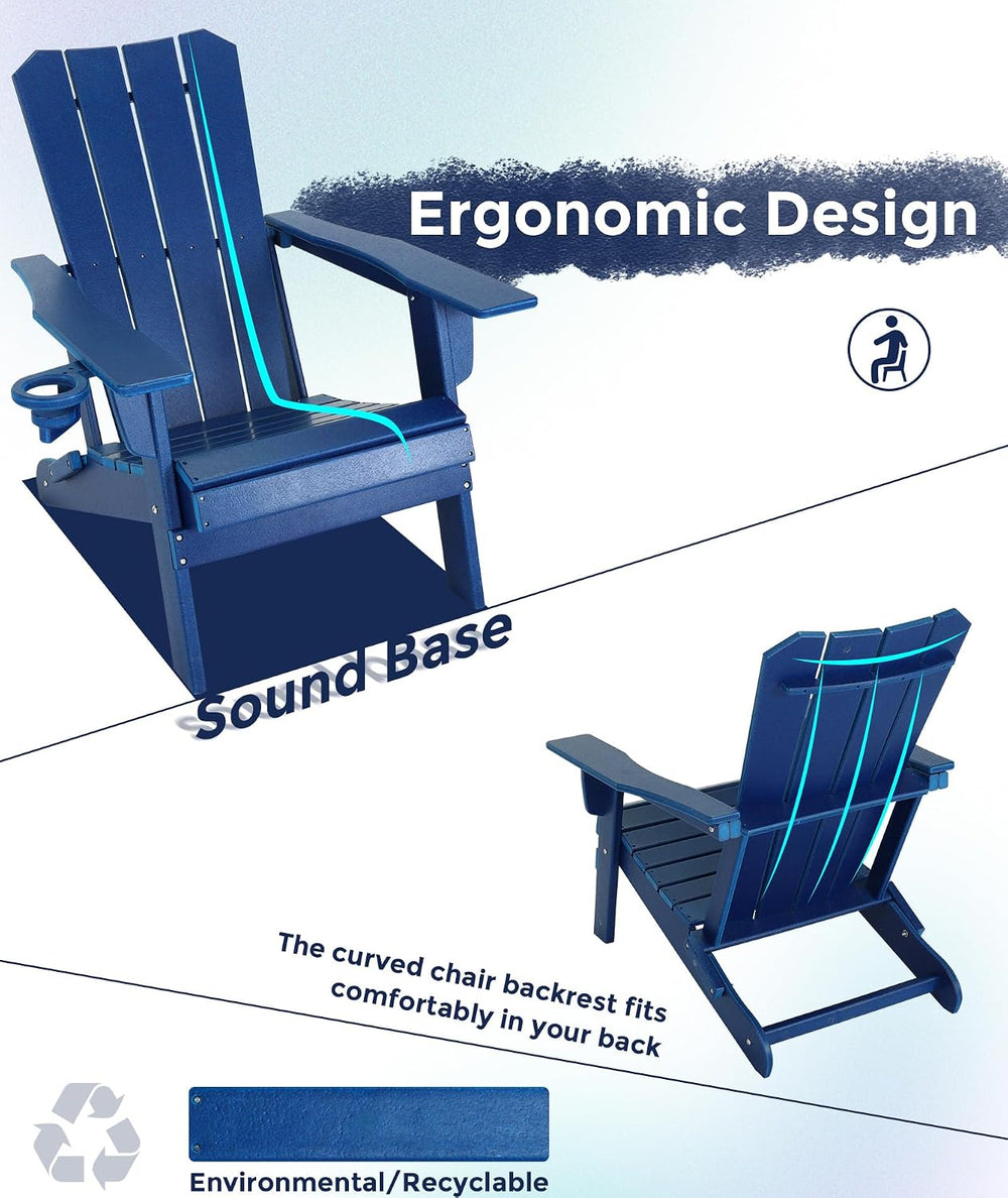 GARDENSTAR Oversized Folding HDPE Adirondack Chair with Cup Holder, Blue