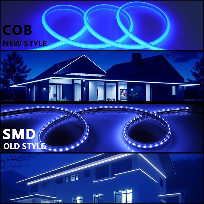 AC 110V COB LED Strip Lights Outdoor Waterproof 65.6ft, Blue Super Bright 200...