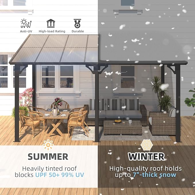 AECOJOY 14' x 10' Gazebo for Patio, Hard Top Lean to Gazebo Pergola w...