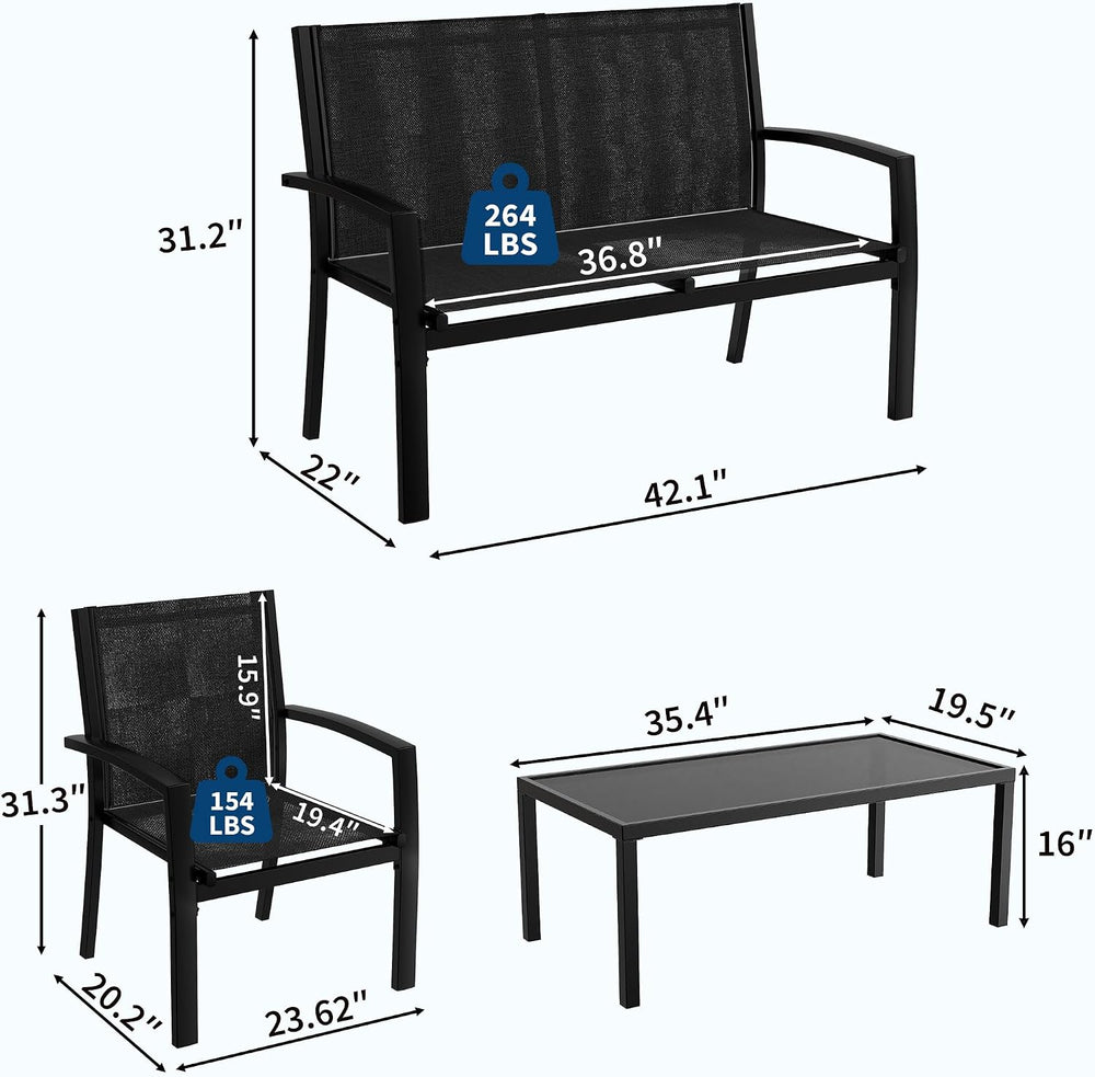 Garvee 4 Piece Patio Bistro Furniture Set, Outdoor Conversation Set with 3 Ch...