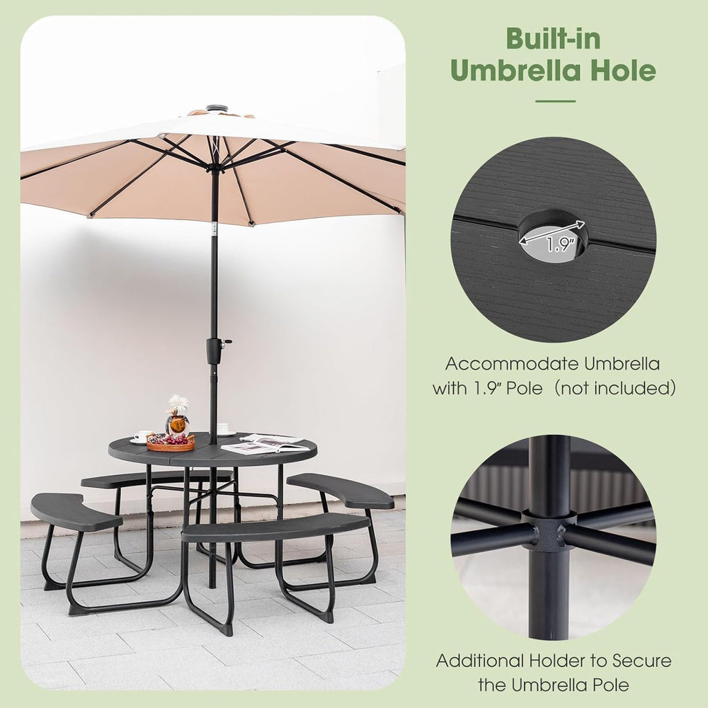Round Picnic Table for Outdoors, 8 Person Outdoor Picnic Tables & Benches...