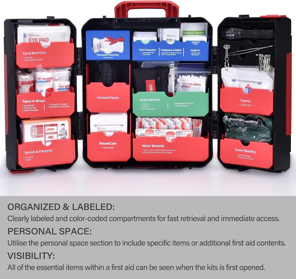 Hard Case First Aid Kit 408 Pcs - Wall Mountable Trauma Kit for Car, Home, Of...