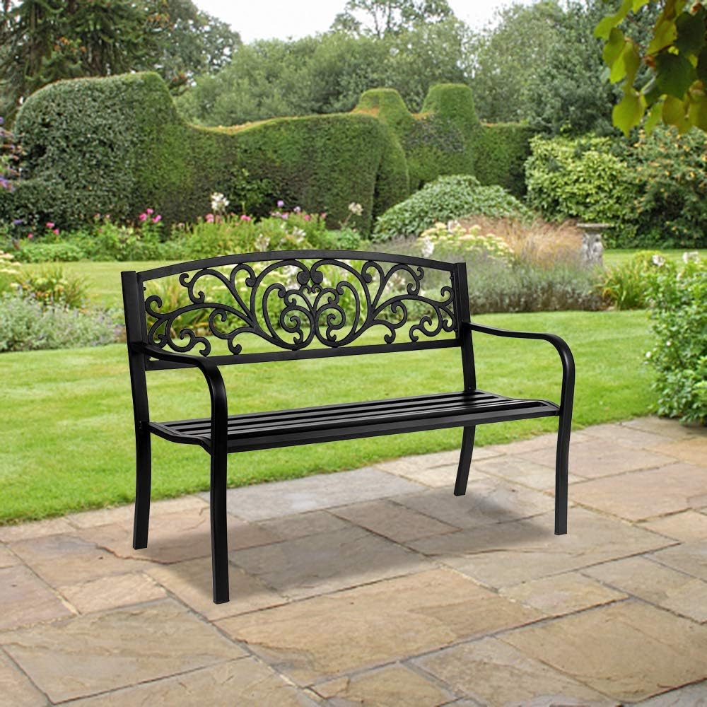 50in Outdoor Garden Park Bench,Outdoor Metal Porch Benches,Weatherproof Patio...