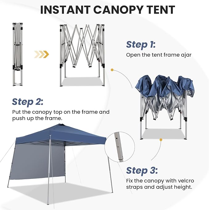 10X10 Pop Up Canopy, Slant Legs Instant Outdoor Canopy Tent with 1 Sidewall, ...