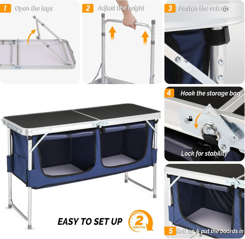 VINGLI 4 Ft Folding Table, Aluminum Camping Table, Picnic Table with Storage,...