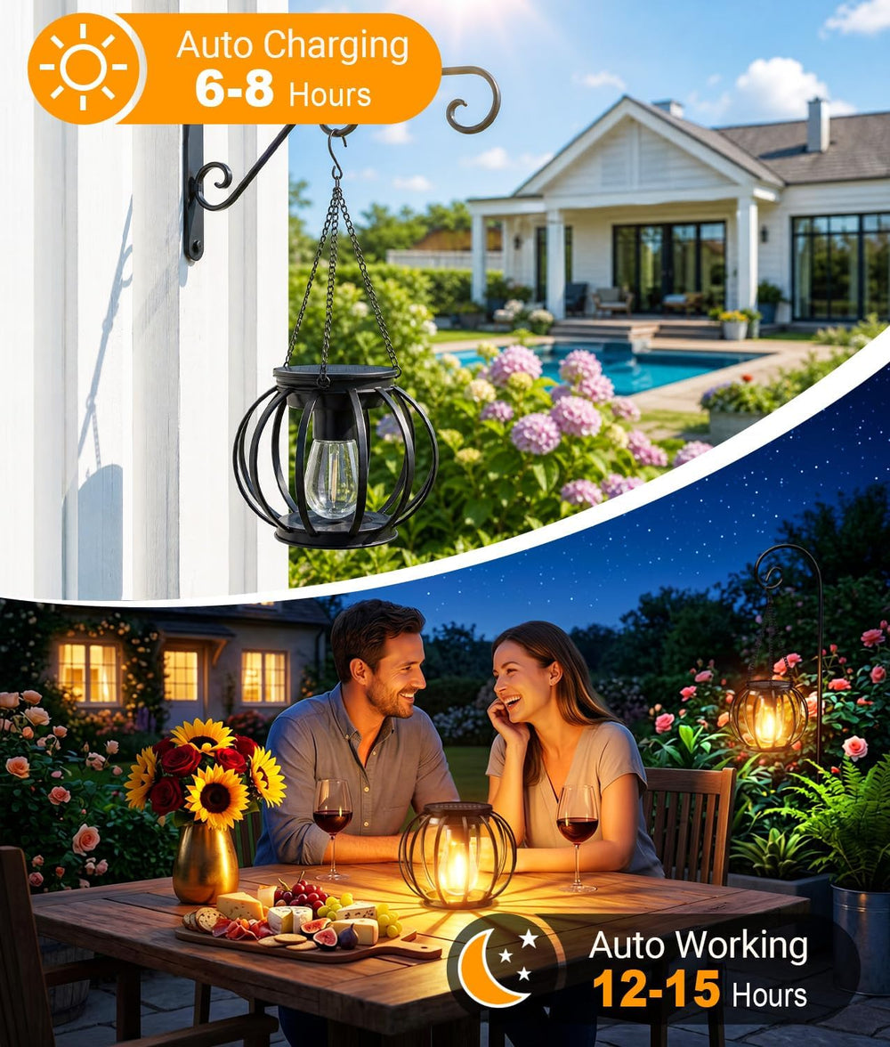 KOOPER Solar Lanterns Outdoor Waterproof, 4 Pack Upgraded Metal Hanging Solar...