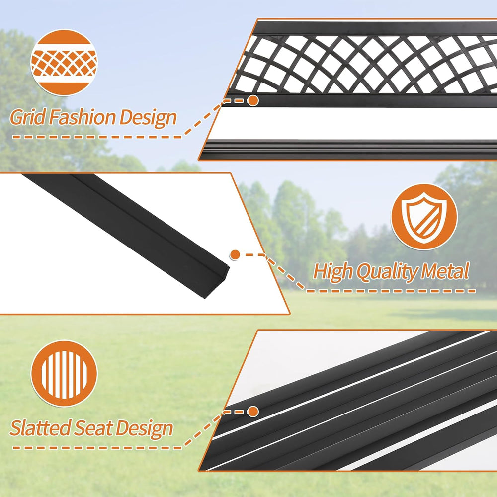 Outdoor Bench,Patio Garden Benches,Metal Weatherproof Porch Bench with Grid-P...