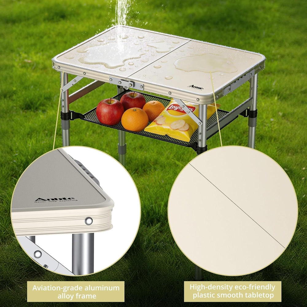 Anbte 2 ft Small Folding Table, 3 Adjustable Height for Camping, 23" X 1...