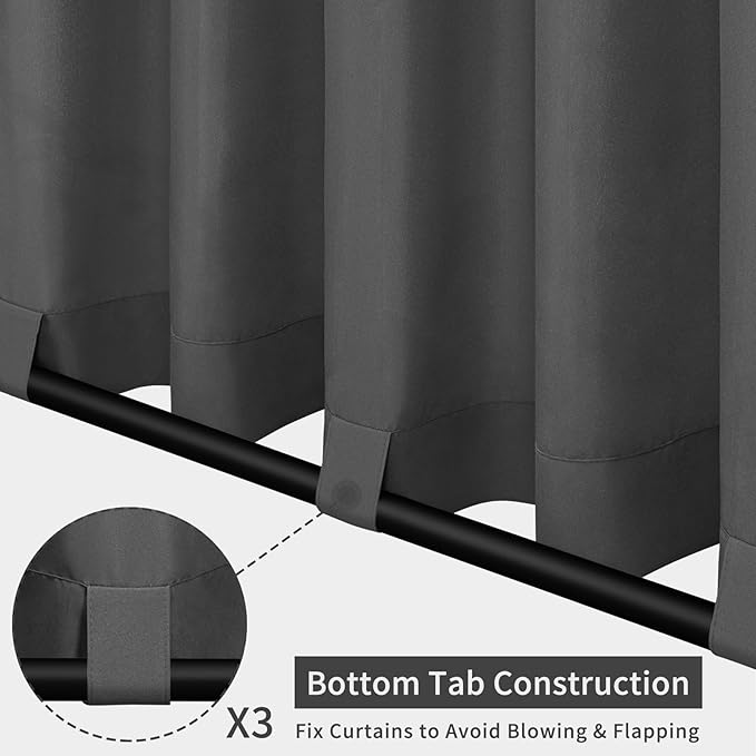 Easy-Going Outdoor Patio Curtains Detachable Tab Top Windproof Weatherproof C...