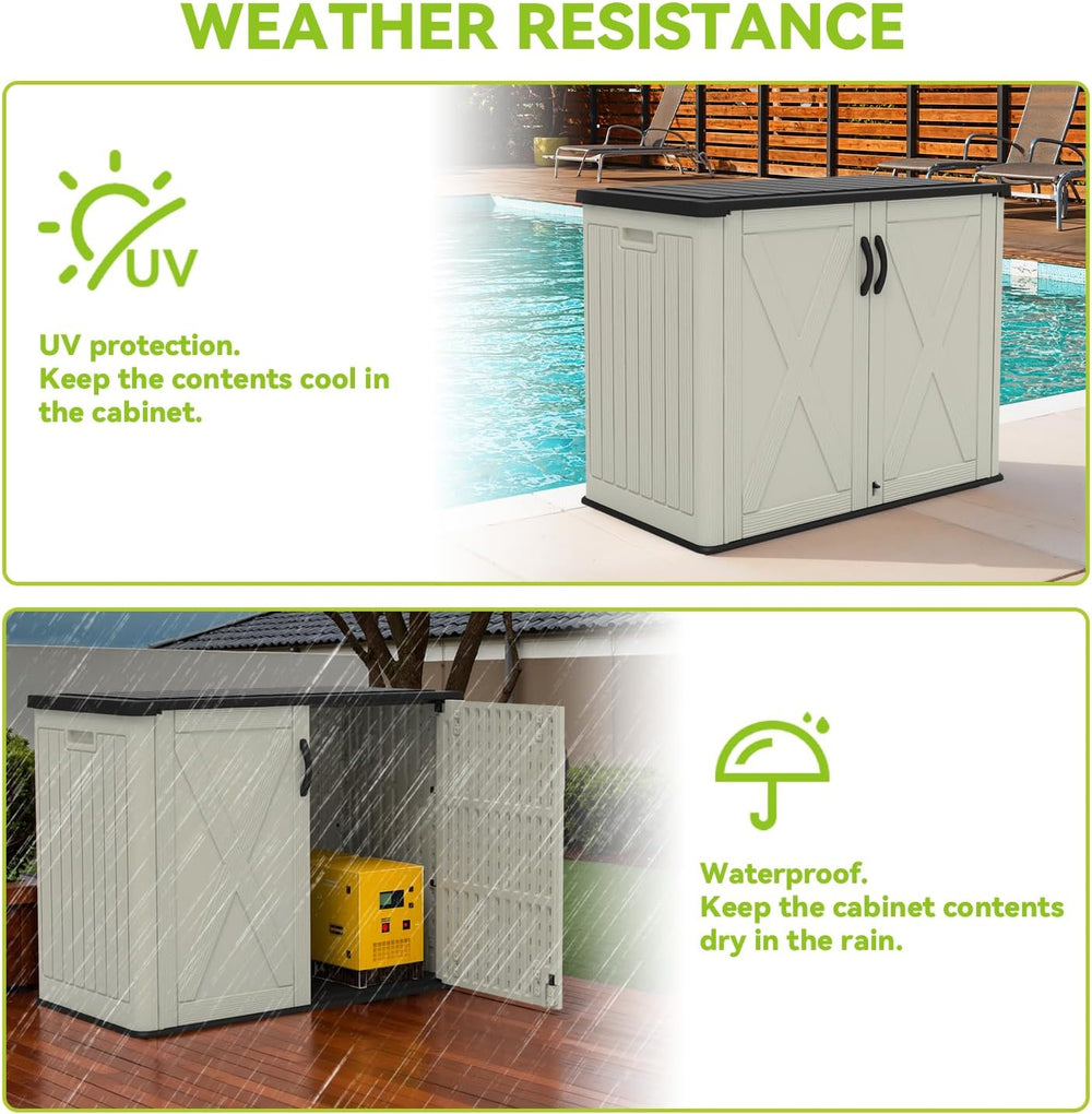 Devoko 26 Cu Ft Resin Outdoor Storage Cabinet, Plastic Horizontal Shed