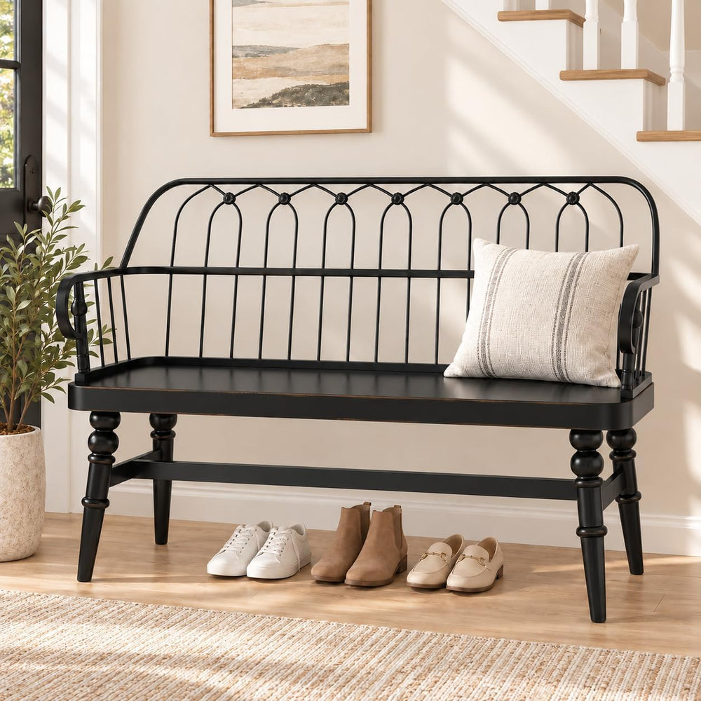 DIBRATY Entryway Bench,Spindle Back Wooden Dinning Bench, Farmhouse Foyer Ben...