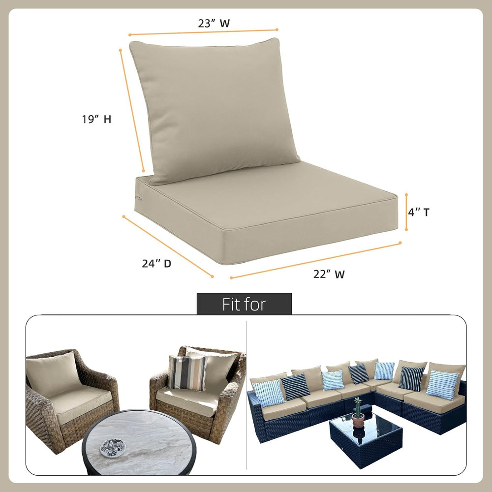 Favoyard Outdoor Patio Seat Cushions Set, 22 x 24 Inch, Waterproof, Beige