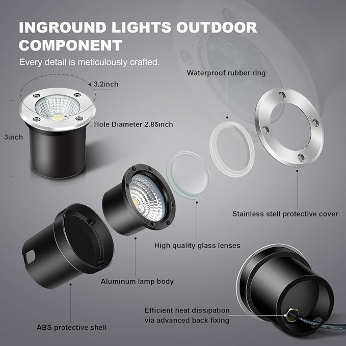 4 Pack 3w 12v Low Voltage In-ground Lights LED Landscape Light Waterproof IP6...