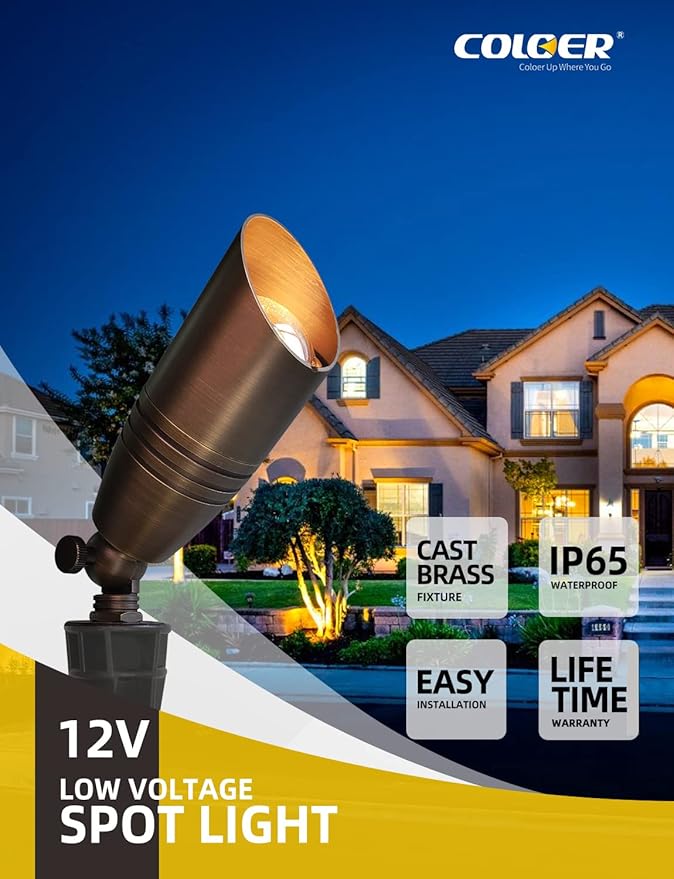 COLOER Brass Landscape Spotlights, 6 Pack Landscape Light Fixture with 5W Alu...