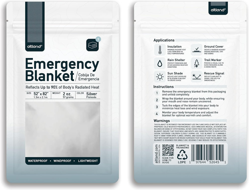 Altland 50 Pack of Emergency Blankets for Winter Survival and Preparedness
