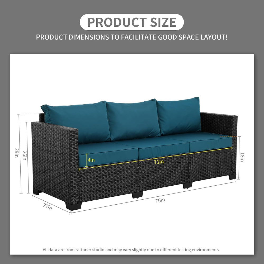 Rattaner Outdoor Furniture Outdoor Couch Patio Furniture 3-seat Sofa Deep Sea...