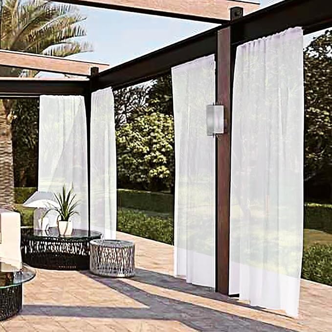 SpaceDresser Waterproof Outdoor Sheer Curtains for Patio - 4 Panels Rod Pocke...