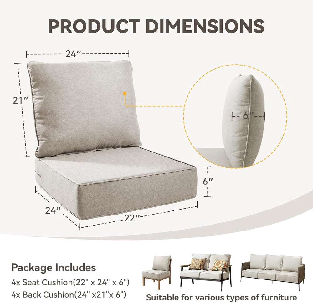 Outdoor Cushion Set for Furniture Patio Furniture, UV Resistant, Water Resist...
