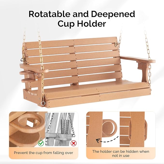 VINGLI Heavy Duty 1600 LBS HDPE Porch Swing Outdoor with Rotatable Cup Holder...