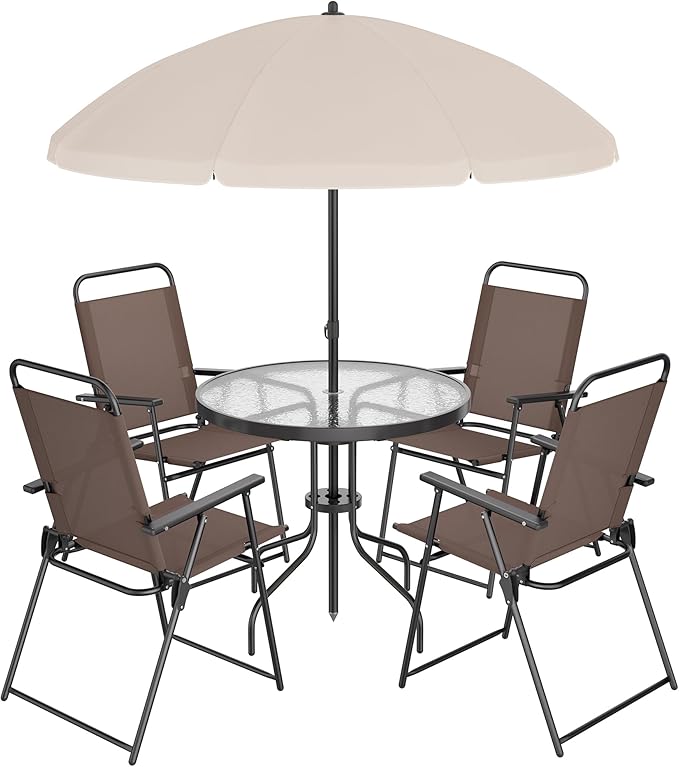 Shintenchi 6 Piece Patio Dining Set with Umbrella, Outdoor Furniture Set with...