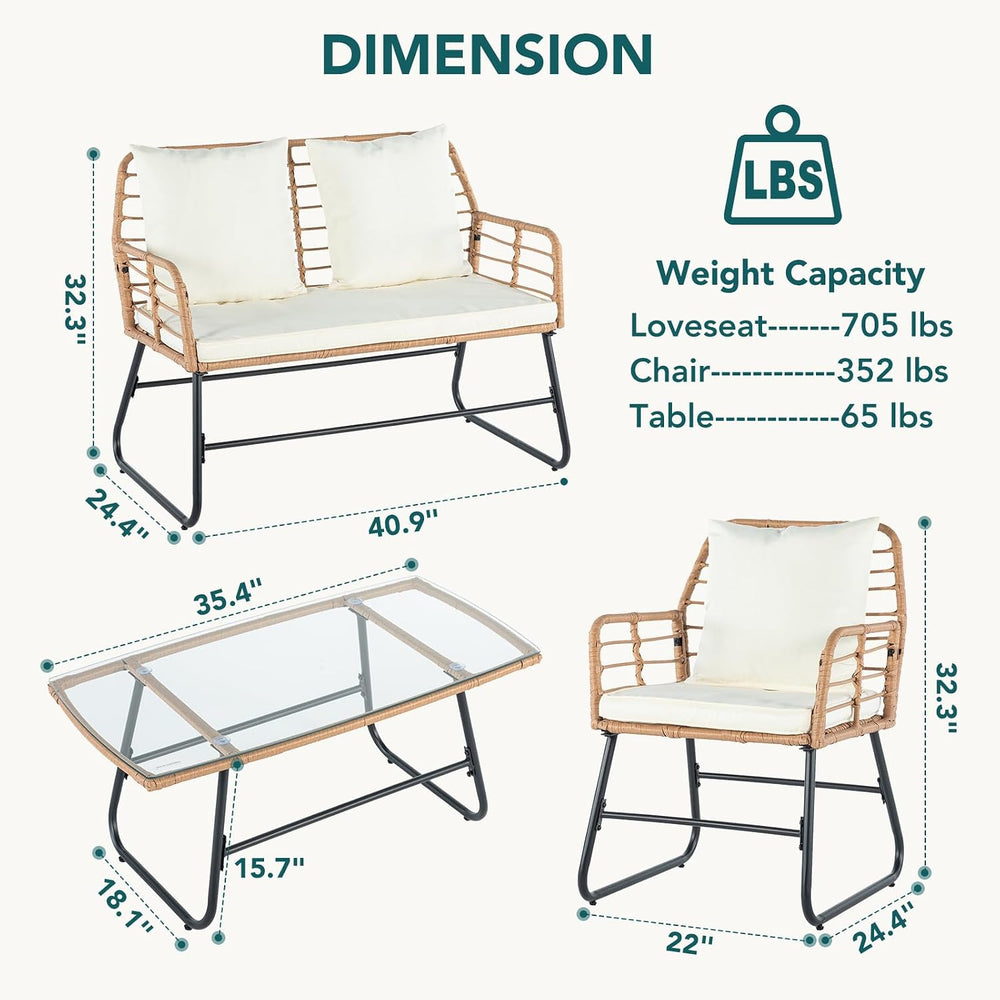 DUMOS Outdoor 4 Piece Outdoor Patio Furniture Set, Wicker Patio Set