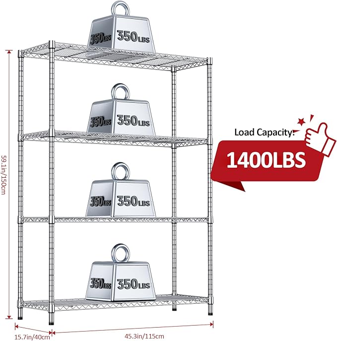 IZEUK 4-Tier Adjustable Heavy Duty Metal Wire Shelving Unit, Wide Storage Rac...