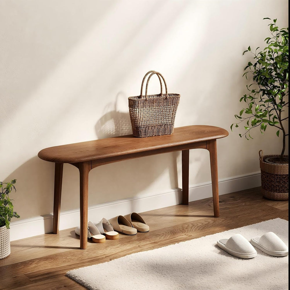 39" Solid Wood Small Dining Bench, Entryway Bench, Walnut