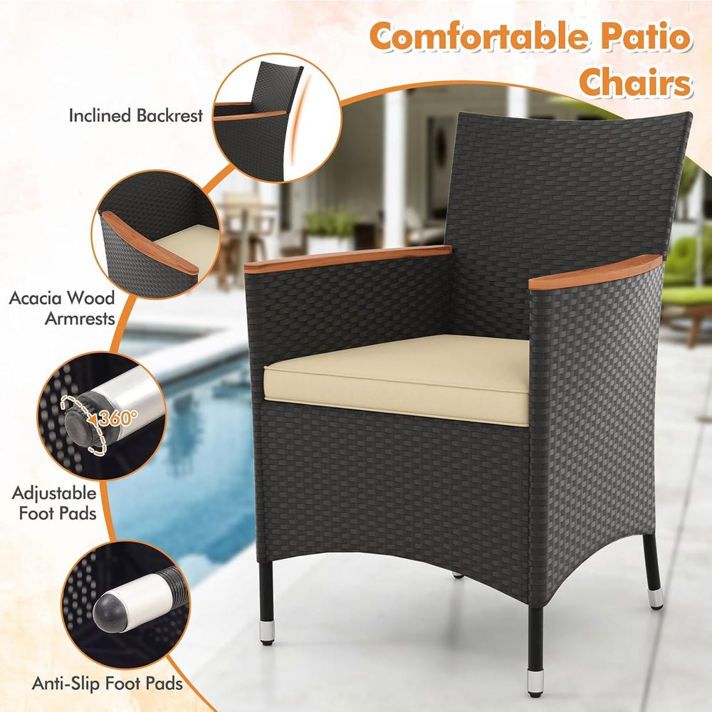 Tangkula 5 Pieces Rattan Outdoor Dining Set for 4, Outdoor Acacia Wood Table ...